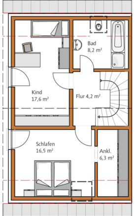 Doppelhaus 111 Dachgeschoss (Schlafzimmer mit Ankleide)