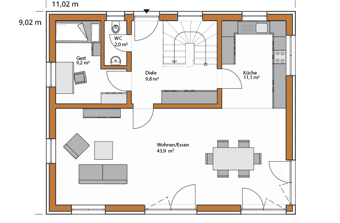 Kniestock 180 cm Erdgeschoss mit Keller