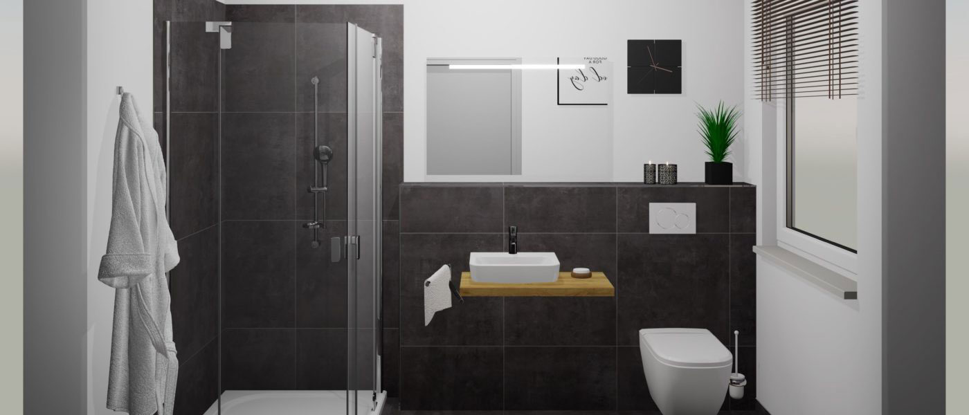 Badezimmer einrichten – Badezimmer mit dunklen Fliesen