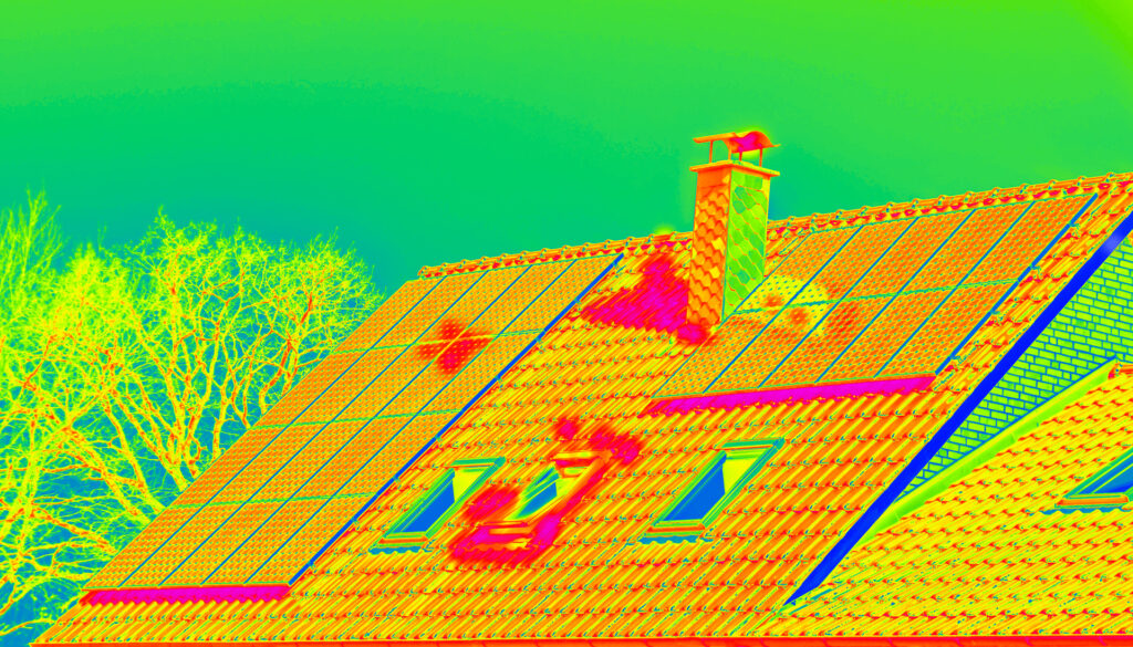 Wärmebrücken vermeiden – Thermografie-Aufnahme eines Hauses.